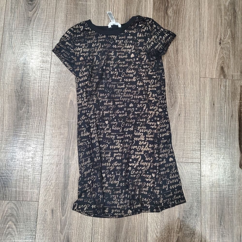 Girls Dress size 12 Guess Black Dress with Gold Script